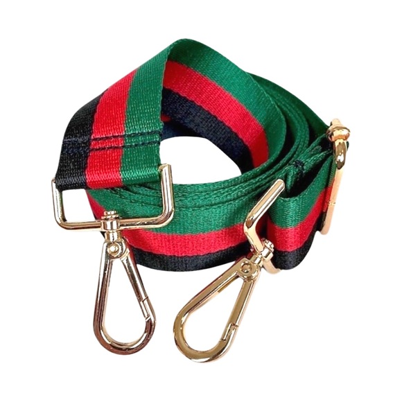 AH-DORNED Guitar-Style Purse Strap Black/Red/Green Striped - Picture 4 of 7